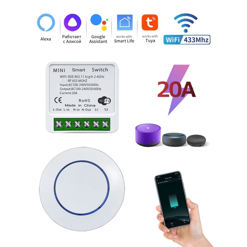 WiFi Smart Switch 16A 20A Relay Controller 12