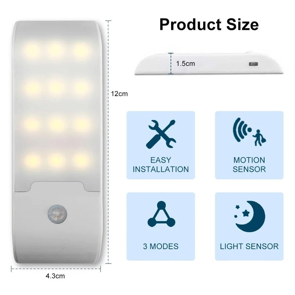 Motion Sensor LED Night Light Wireless Rechargeable Cabinet Lamp 2