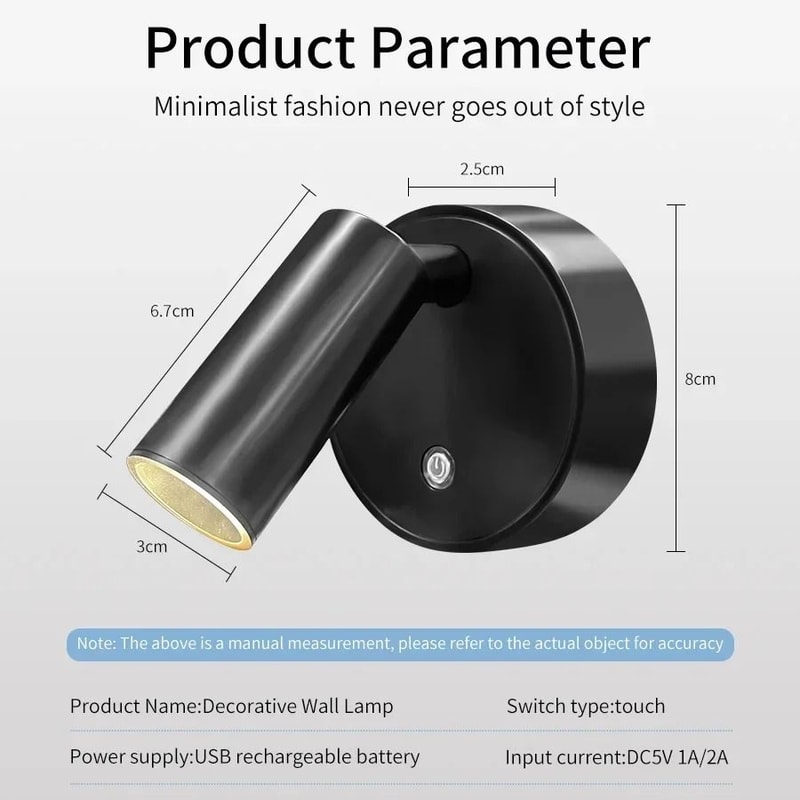 Touch Sensor LED Spotlight Wireless Magnetic Wall Lamp 5