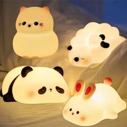 cute animal shape silicone night light rechargeable bedside lamp