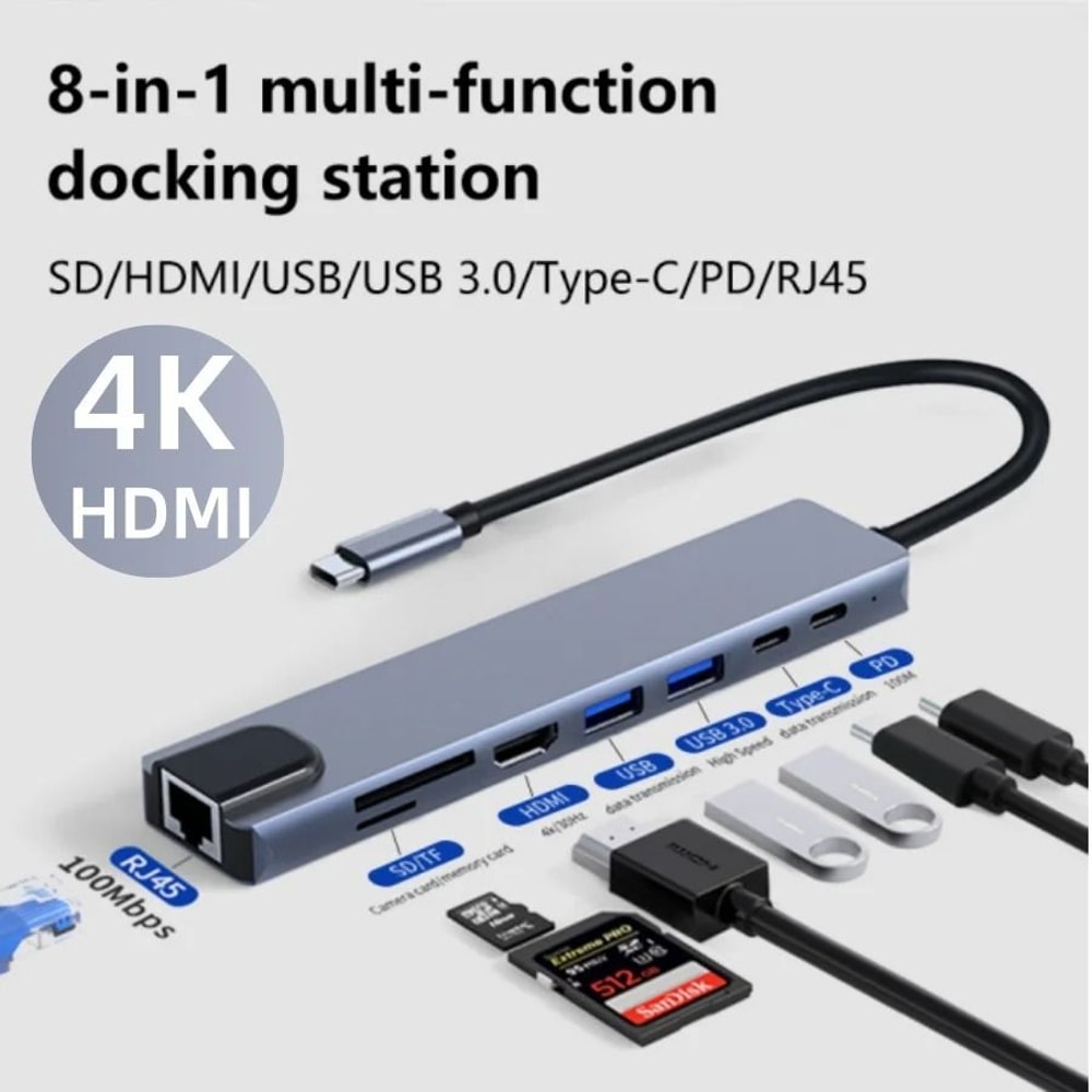 8 In 1 USB C HUB Type C Splitter 4K HDMI Adapter 0