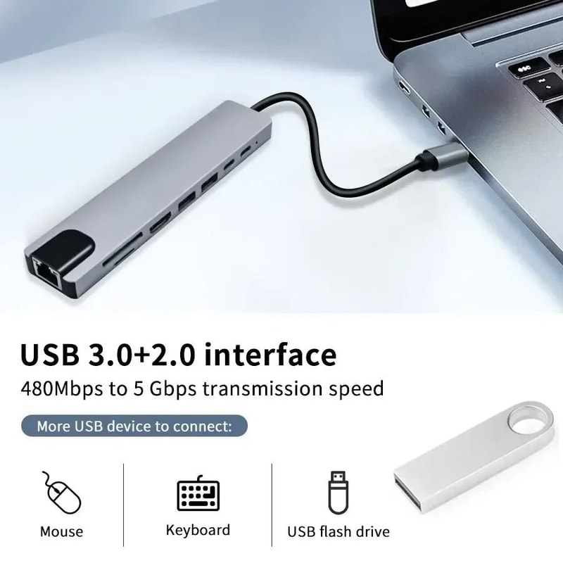 8 In 1 USB C HUB Type C Splitter 4K HDMI Adapter 2