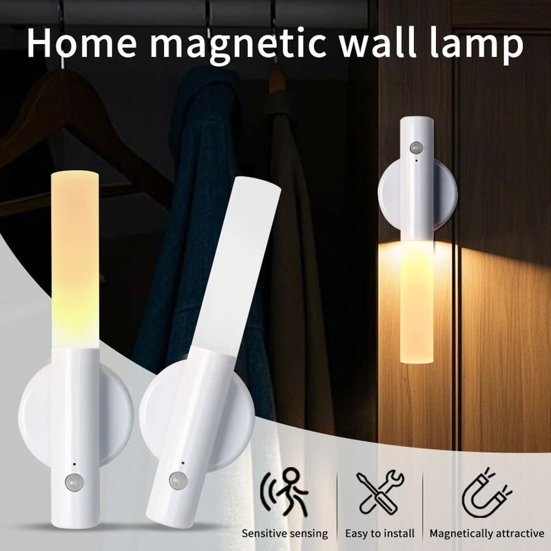 Motion Sensor LED Night Light Rechargeable Magnetic Induction Wall Lamp 0