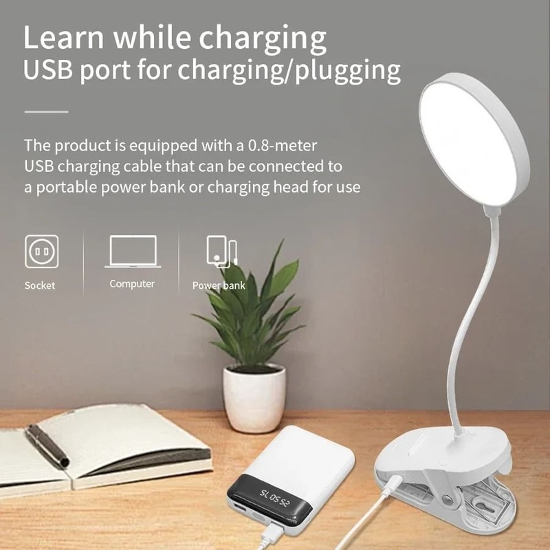 LED Clip On Desk Lamp Rechargeable Touch Dimming Eye Protection Light 2