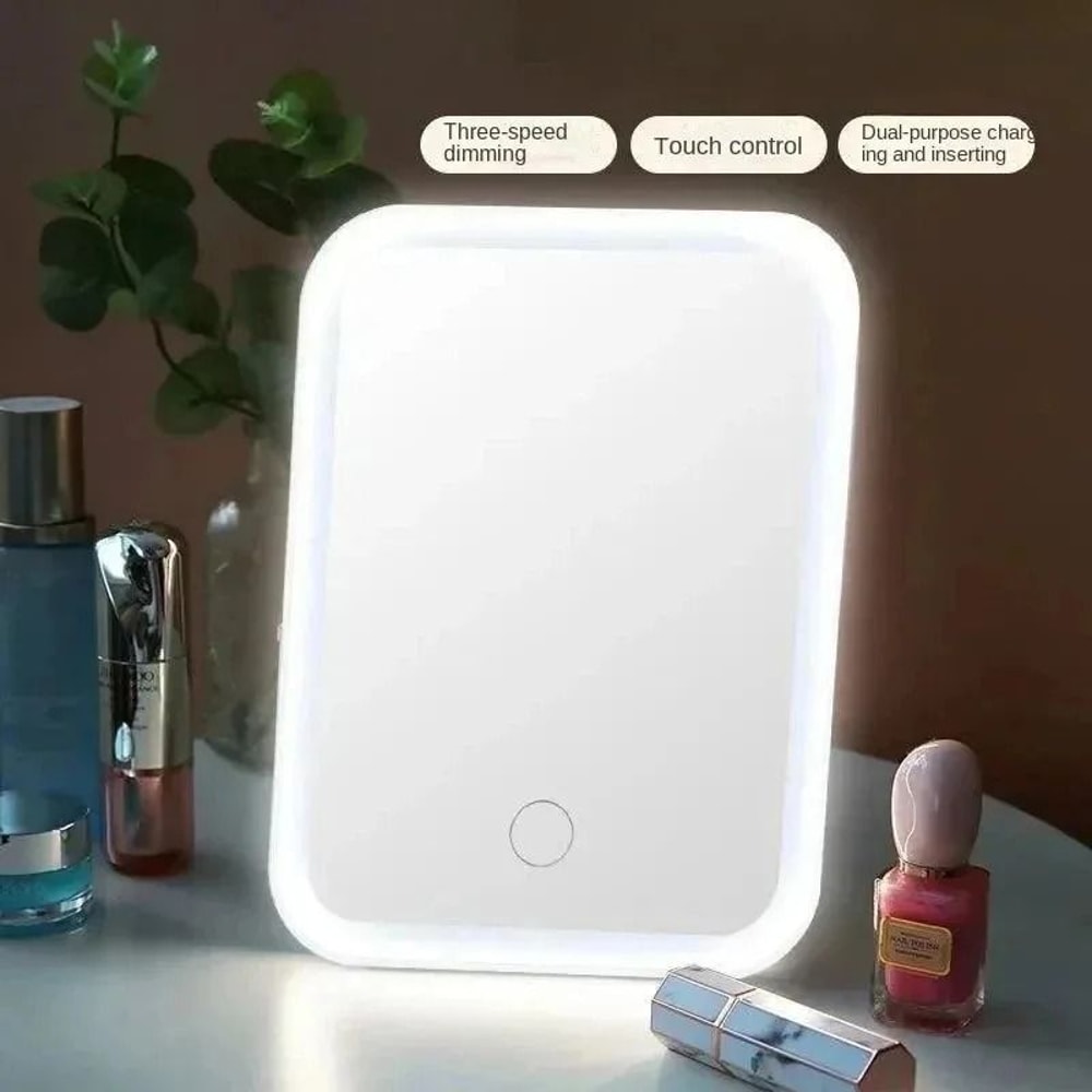 LED Touch Screen Folding Makeup Mirror Rechargeable Cosmetic Tool 1