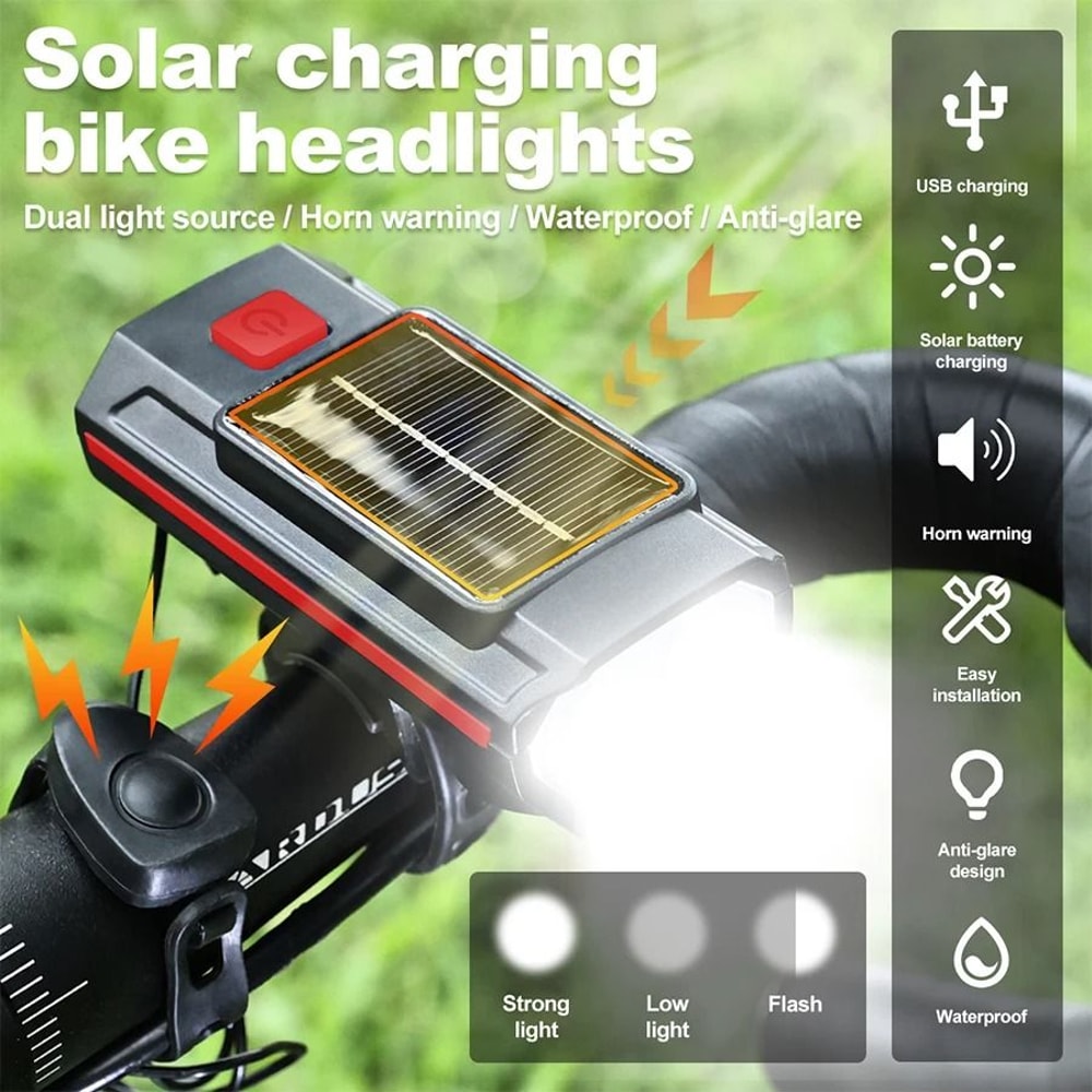 Solar Bicycle Front Light With Horn And USB C Charging 4