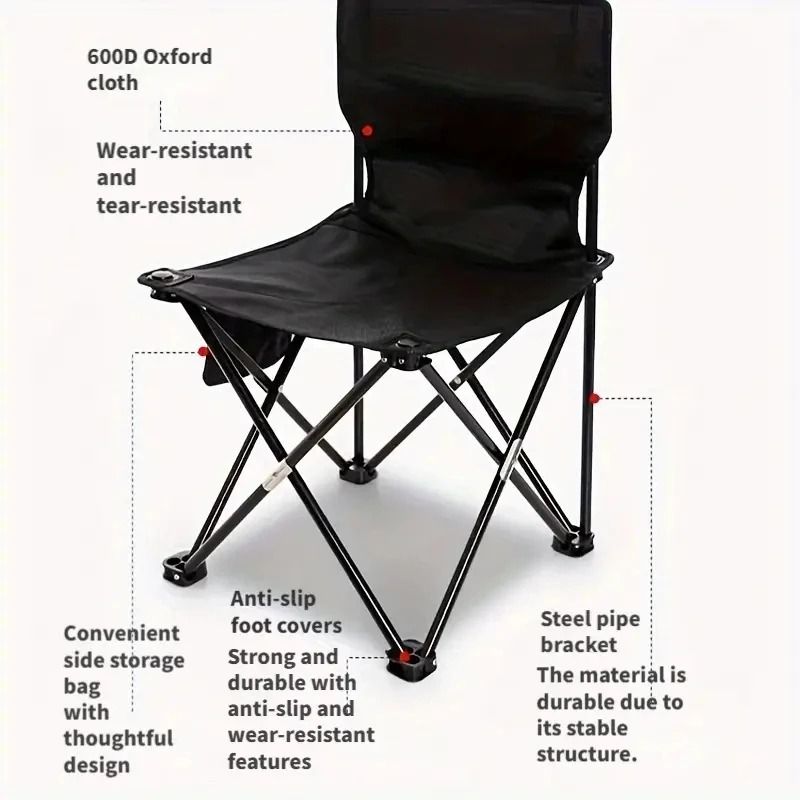 Heavy Duty Outdoor Foldable Camping Chair With Side Pocket 1