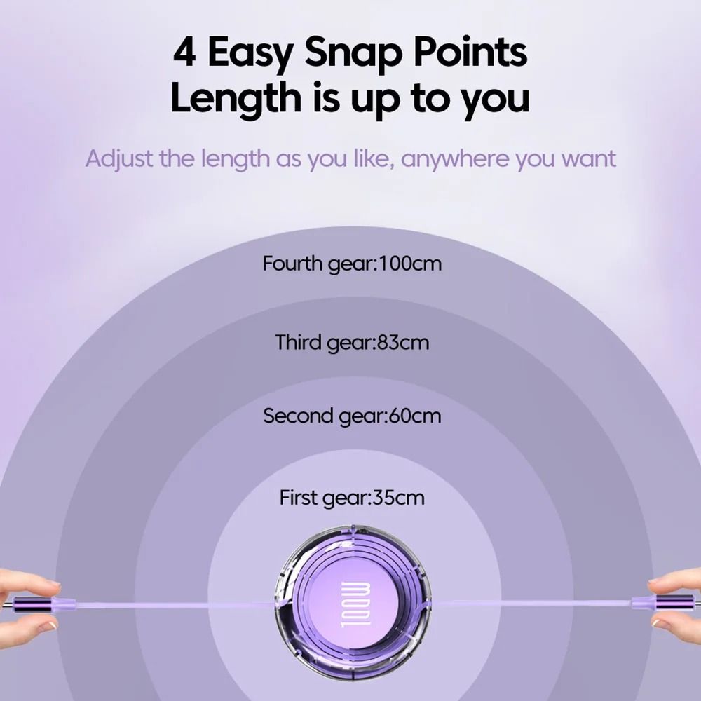 100W PD Retractable USB Type C To Type C Fast Charging Cable 1