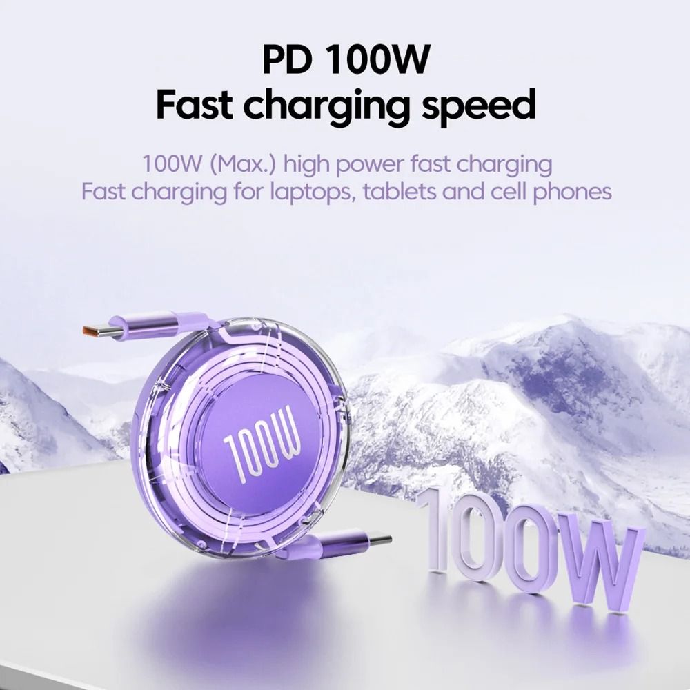 100W PD Retractable USB Type C To Type C Fast Charging Cable 3