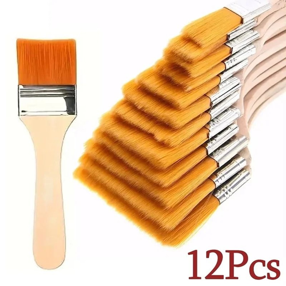 12 Piece Professional Wooden Handle Nylon Paint Brush Set 0