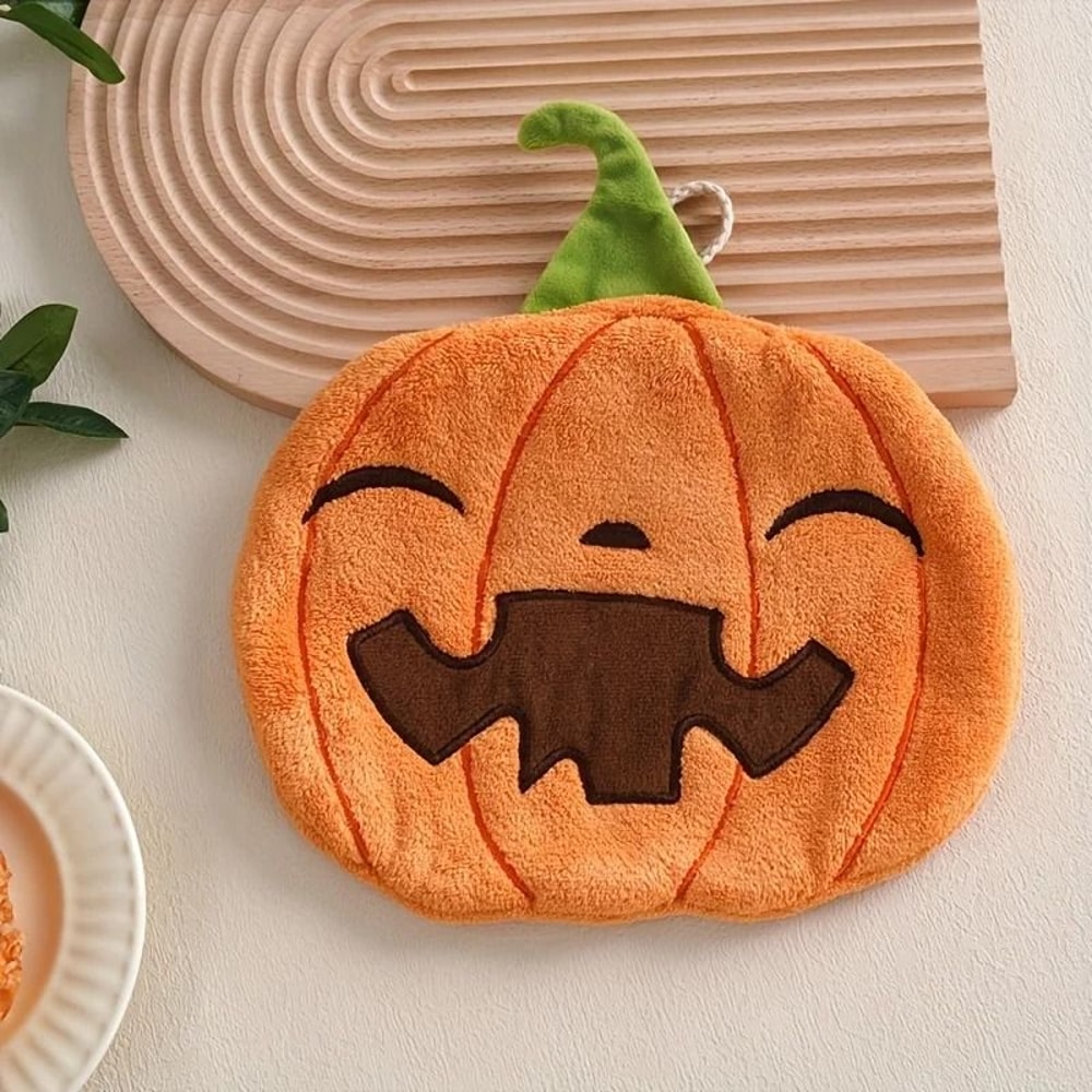 Halloween Cute Pumpkin Coral Velvet Hanging Hand Towel 1
