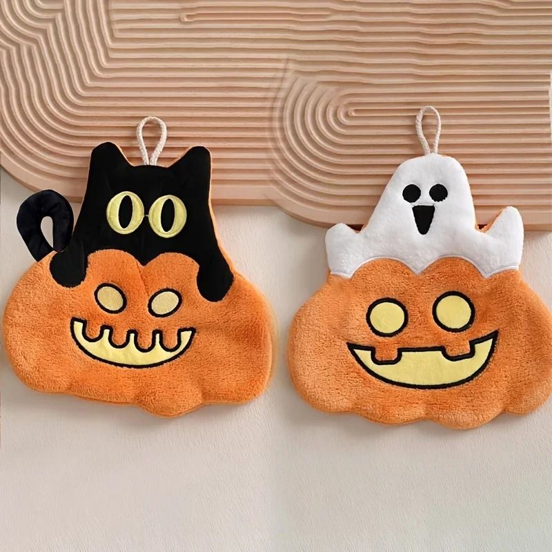 Halloween Cute Pumpkin Coral Velvet Hanging Hand Towel 4