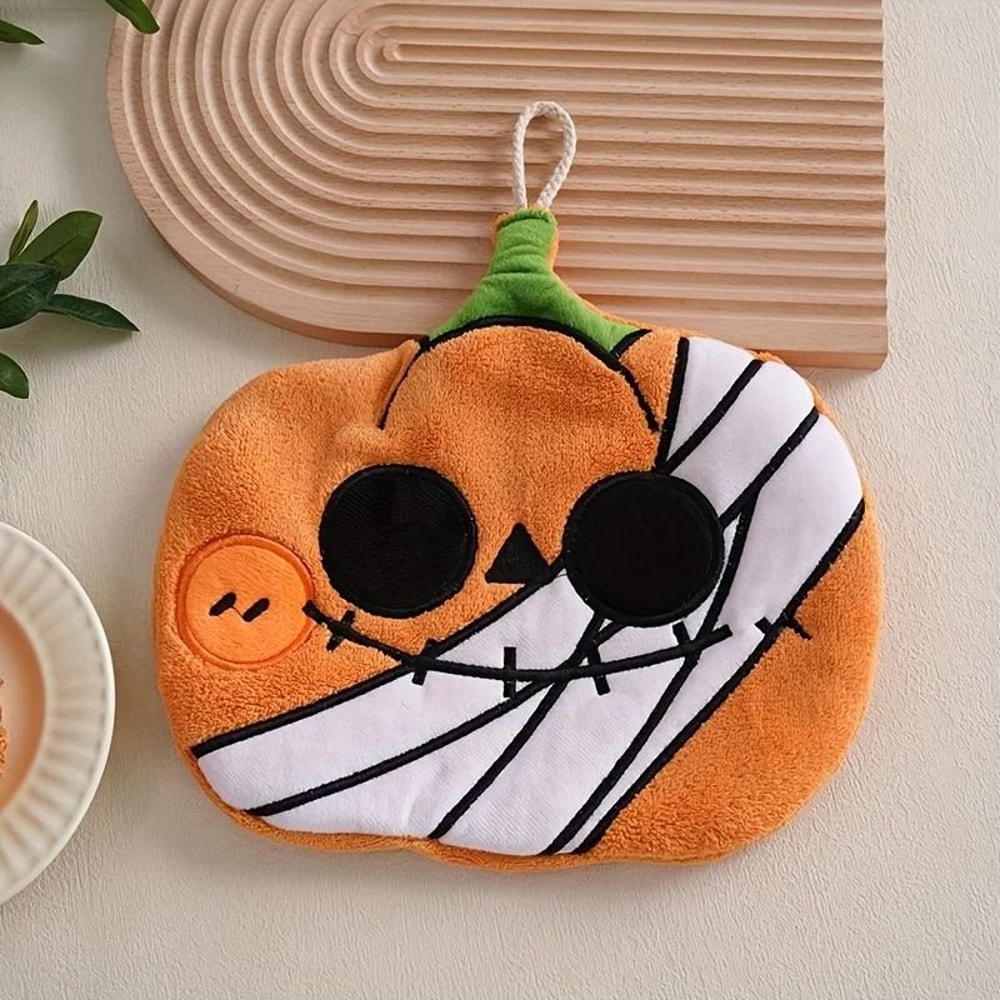 Halloween Cute Pumpkin Coral Velvet Hanging Hand Towel 9