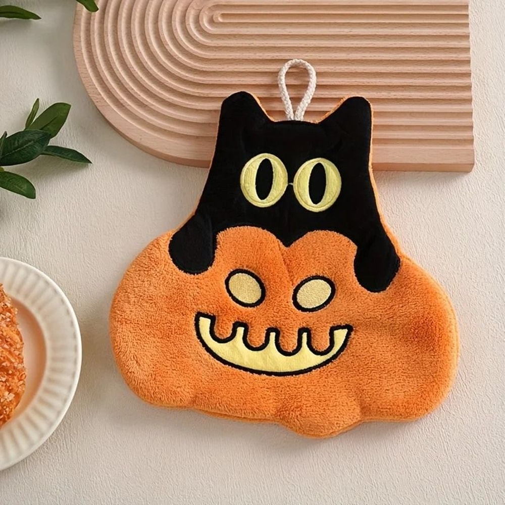 Halloween Cute Pumpkin Coral Velvet Hanging Hand Towel 10