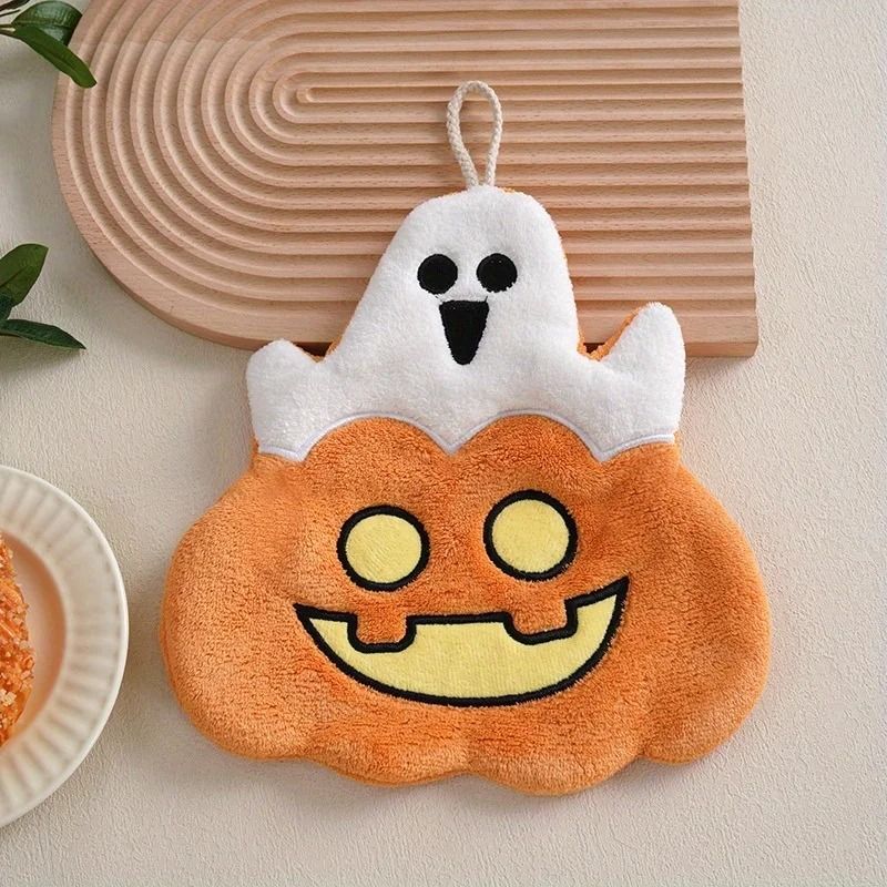 Halloween Cute Pumpkin Coral Velvet Hanging Hand Towel 7