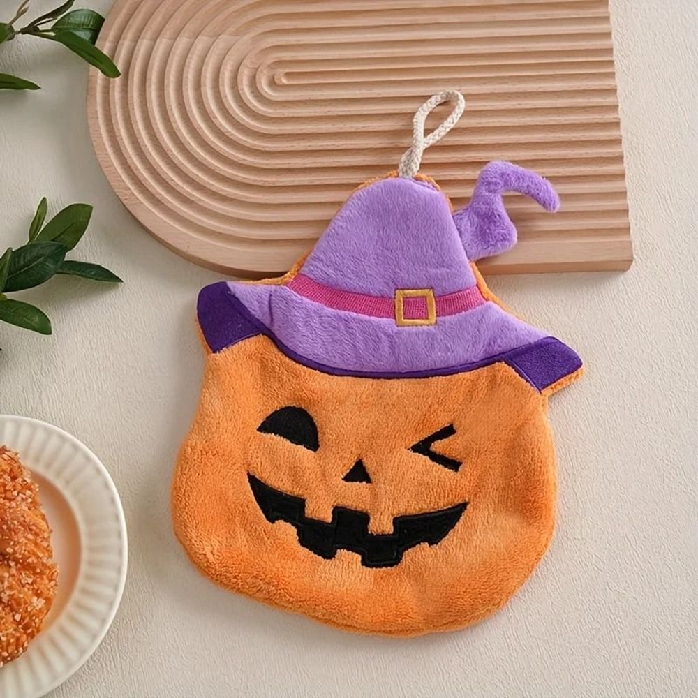 Halloween Cute Pumpkin Coral Velvet Hanging Hand Towel 8