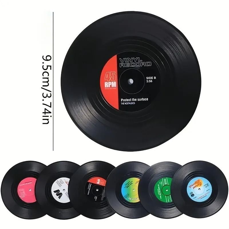 6 Piece Retro Vinyl Record Coaster Set With Storage Rack 3