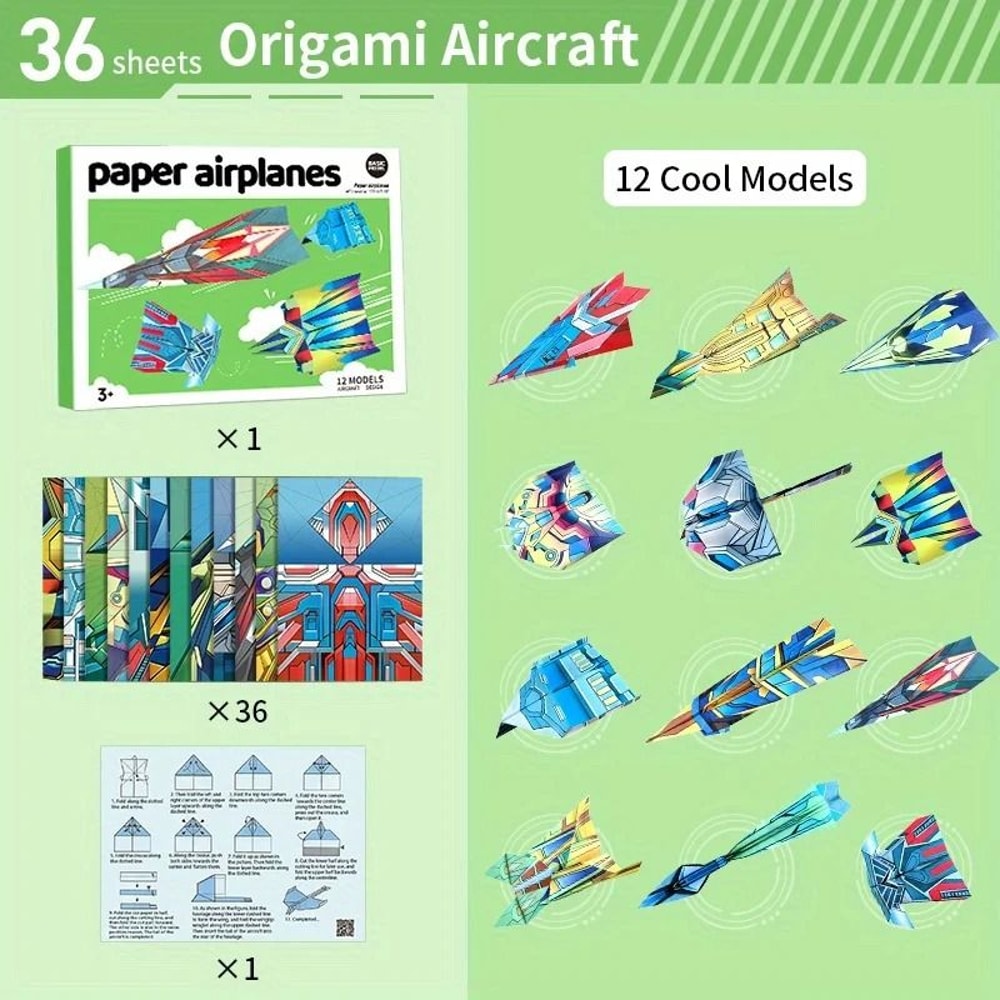 36 Piece Paper Folding Planes And 12 Cool Models Set 5