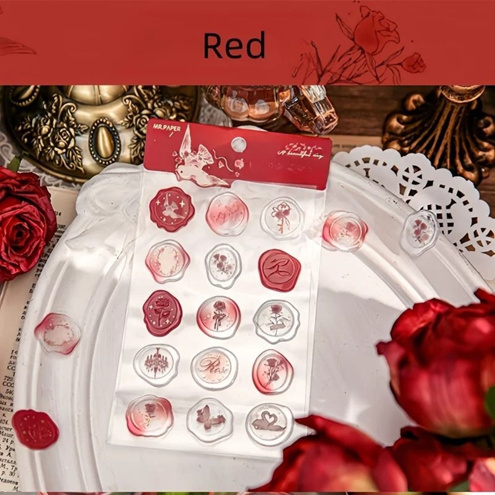 15 Piece Simulated Rose Wax Seal Sticker Set 9
