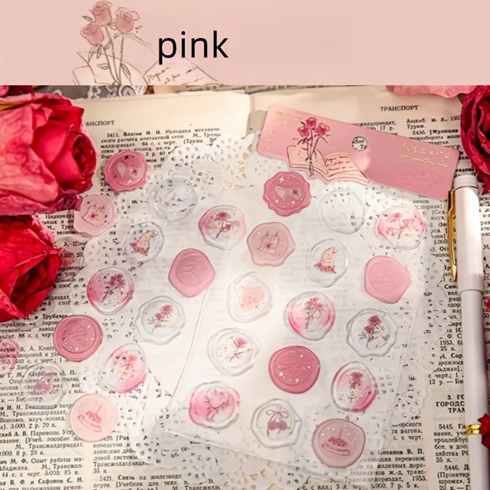 15 Piece Simulated Rose Wax Seal Sticker Set 4