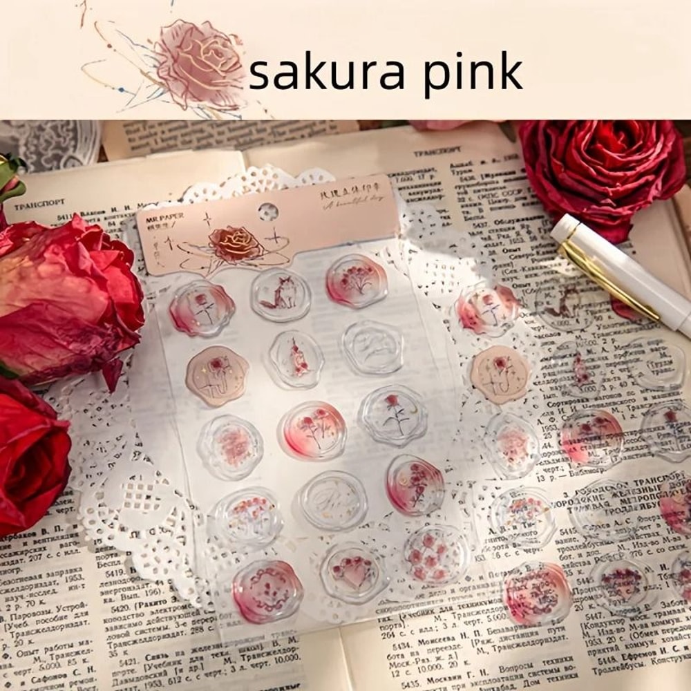 15 Piece Simulated Rose Wax Seal Sticker Set 8