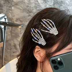 2 piece rhinestone skeleton hand hair clips
