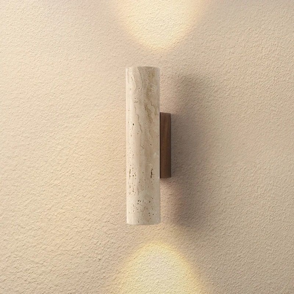 Nordic Architectural Travertine And Wood Luminary System 0