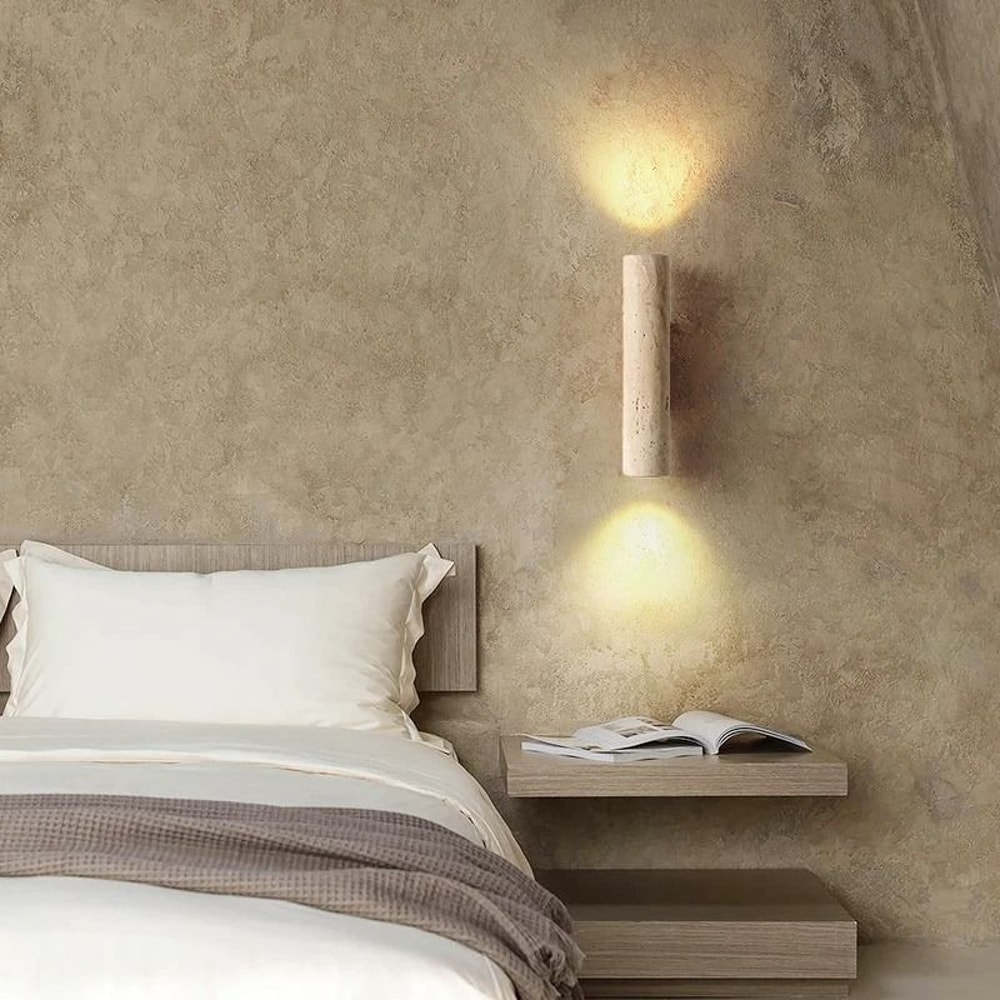 Nordic Architectural Travertine And Wood Luminary System 3
