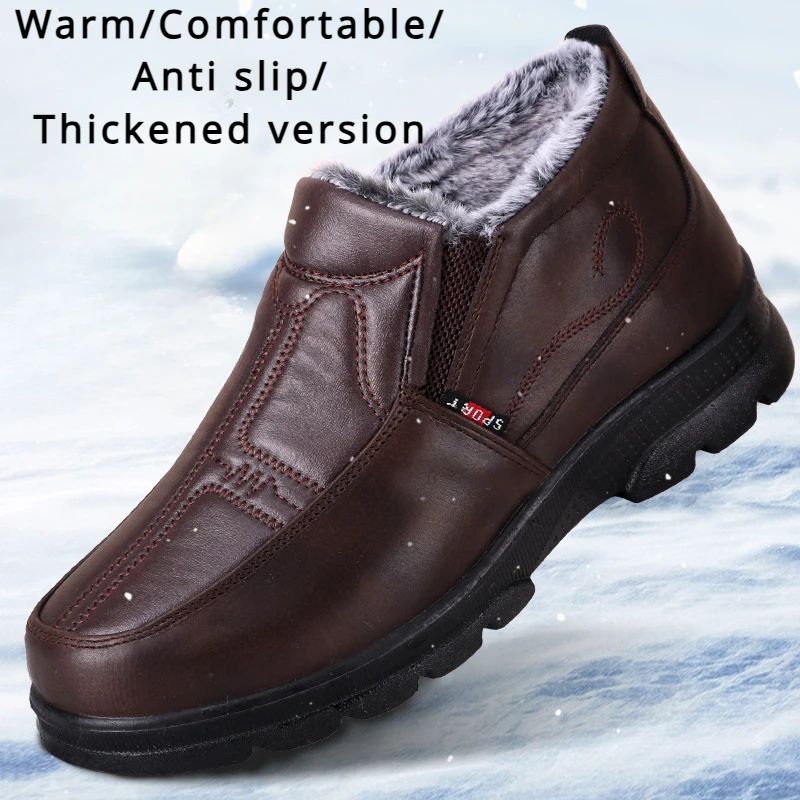 Mens Waterproof Casual Snow Boots Winter Fashion Nonslip Cotton Shoes 1