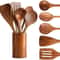 Natural Acacia Wood Kitchen Utensil Set With Storage Bucket 0