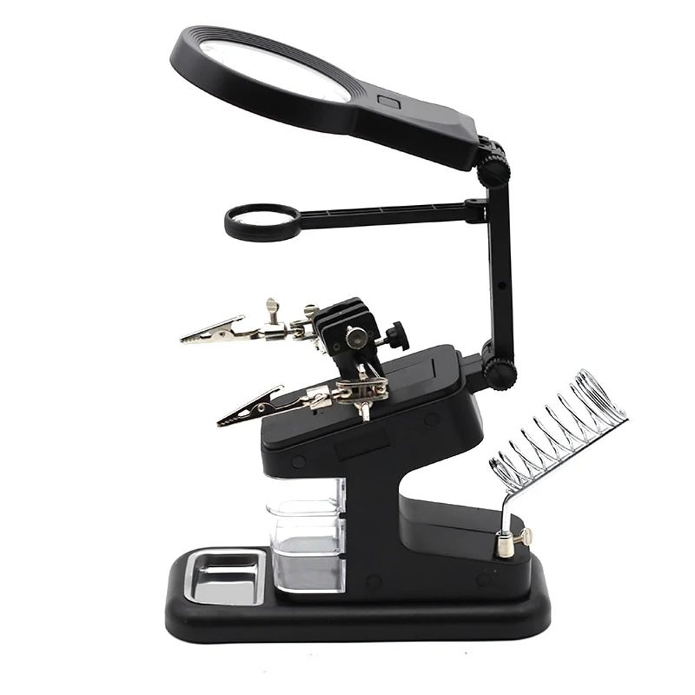 LED Light Magnifying Glass Soldering Stand With Adjustable Clips 1