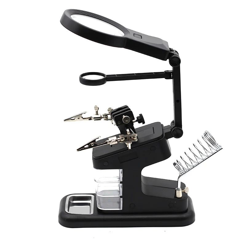 LED Light Magnifying Glass Soldering Stand With Adjustable Clips 1