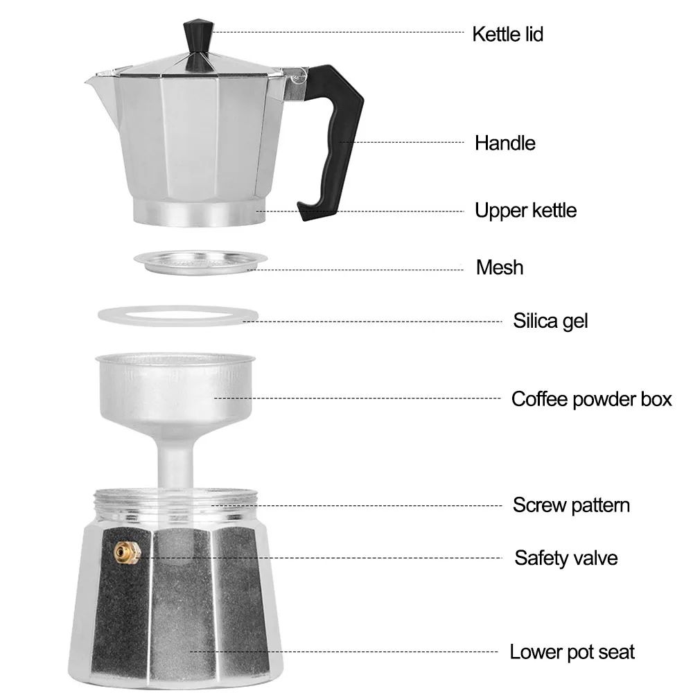 Aluminum Moka Coffee Pot For Home Office And Outdoor Brewing 2
