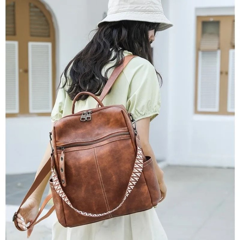 Retro Fashion PU Leather Travel Back Pack 3