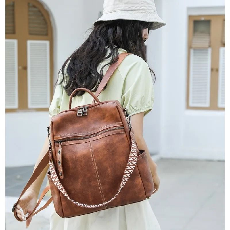 Retro Fashion PU Leather Travel Back Pack 3