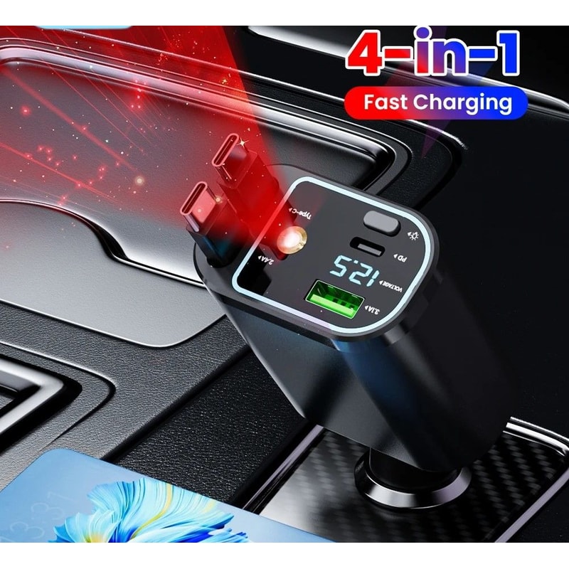 4 In 1 MultiProtocol Retractable Car Power Hub 1