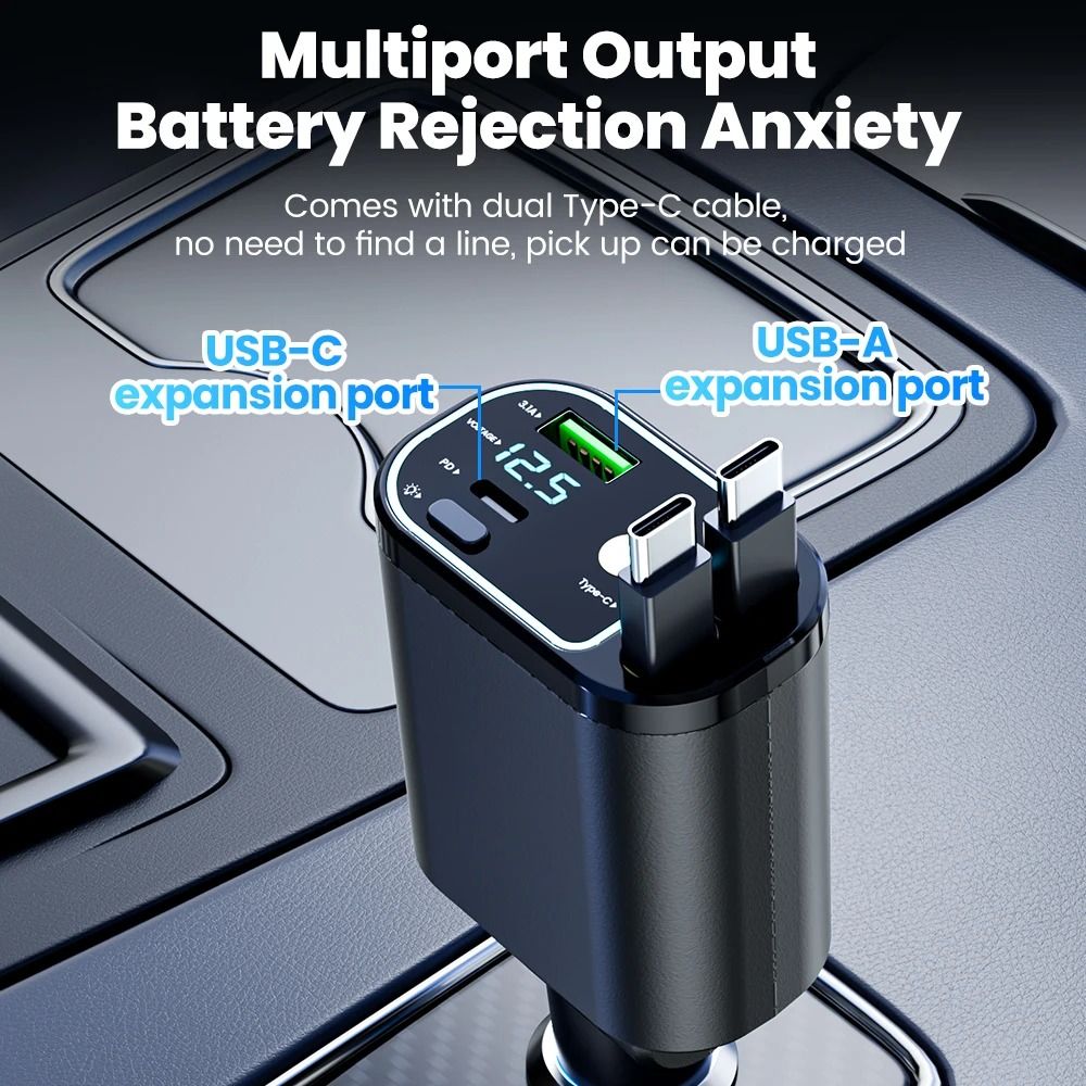4 In 1 MultiProtocol Retractable Car Power Hub 4