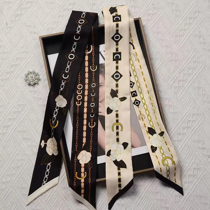 French Elegant Black And White Silk Ribbon Scarf 3