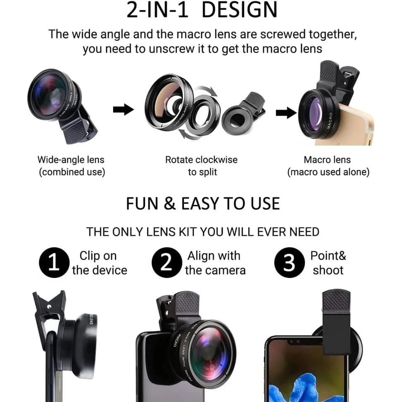 2 IN 1 Universal Wide Angle And Macro Mobile Lens Kit 2