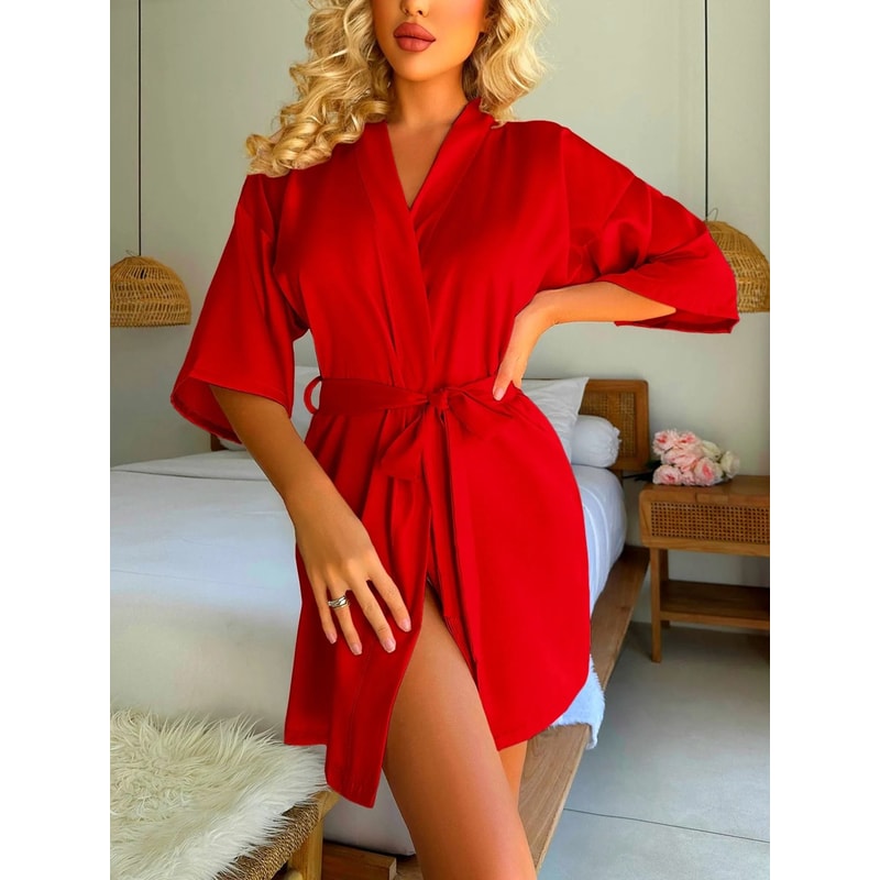 Elegant Silky Satin Short Kimono Robe 9