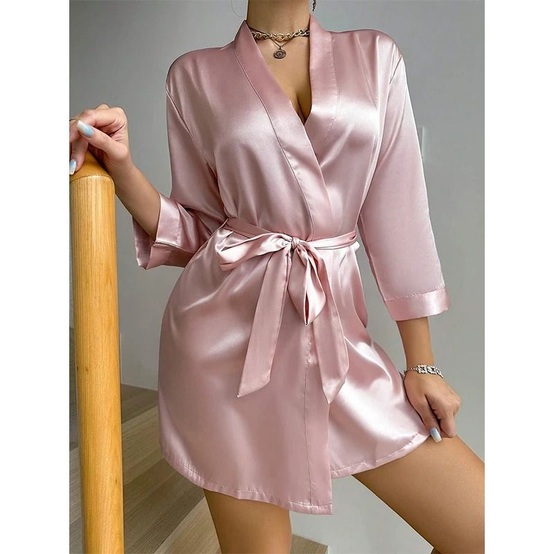 Luxurious Soft Satin Kimono Bathrobe With Belt 1