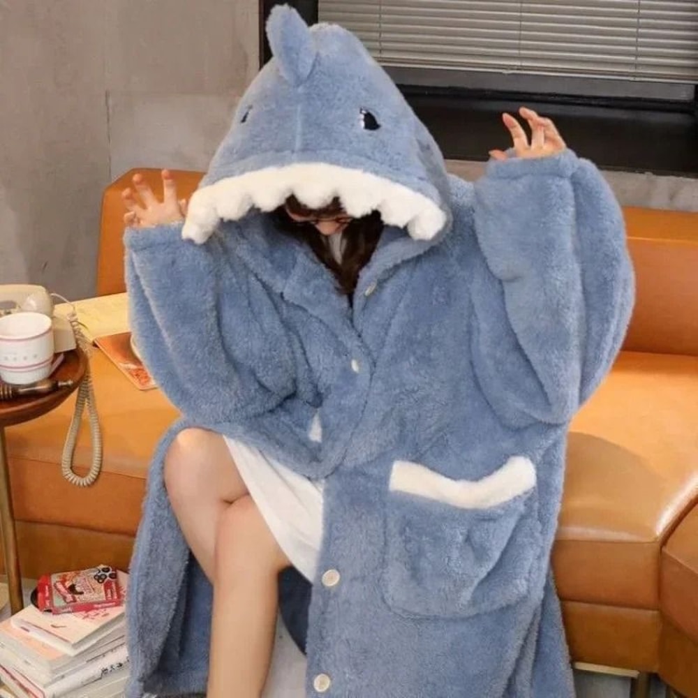 Winter Warm Fleece Shark One Piece Robe 0