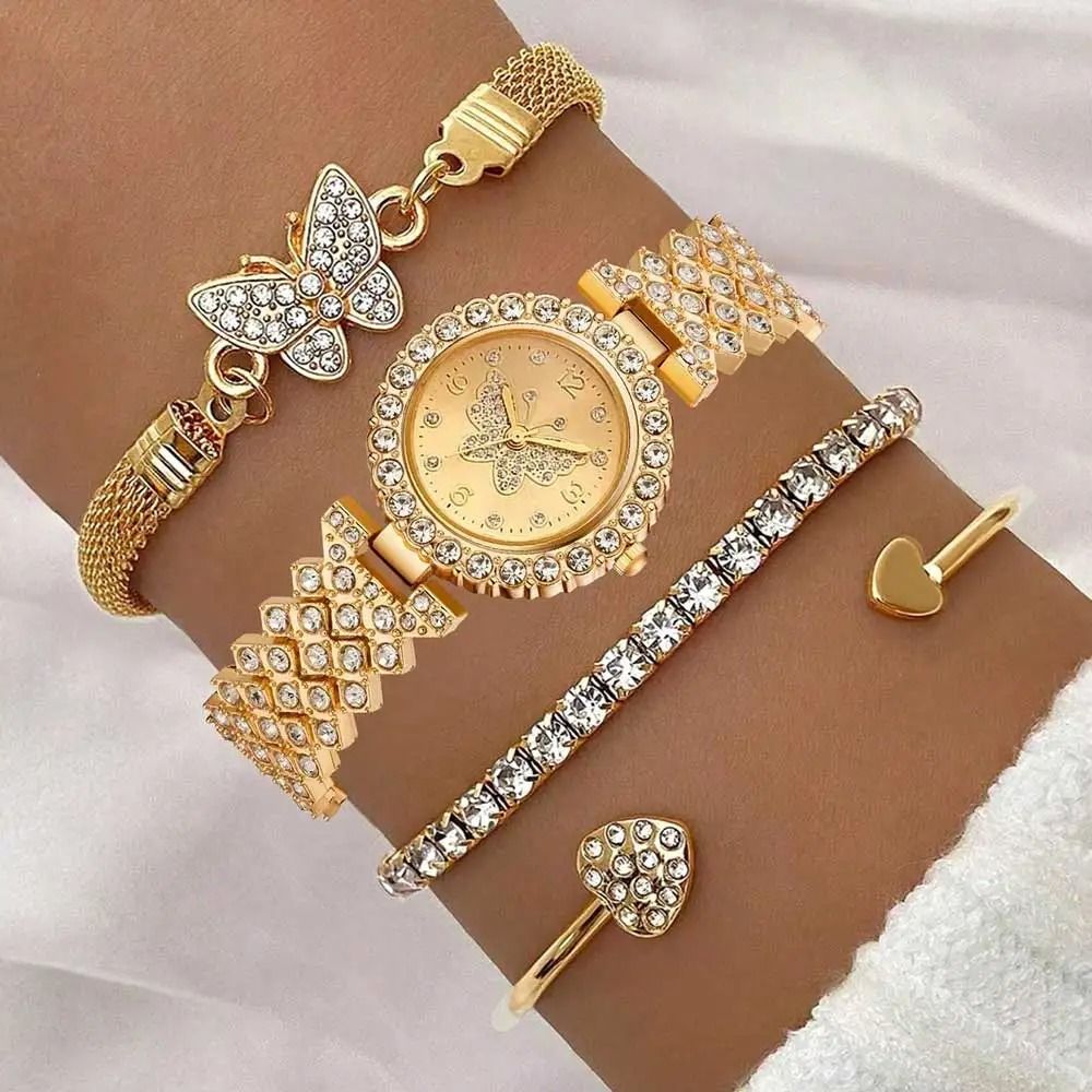 4 Piece Golden Butterfly Luxury Womens Watch Set 0