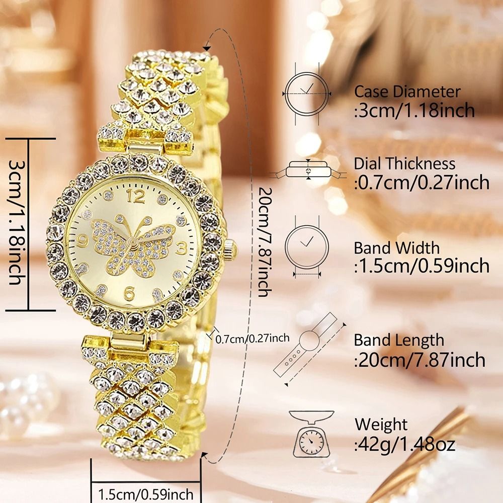 4 Piece Golden Butterfly Luxury Womens Watch Set 5