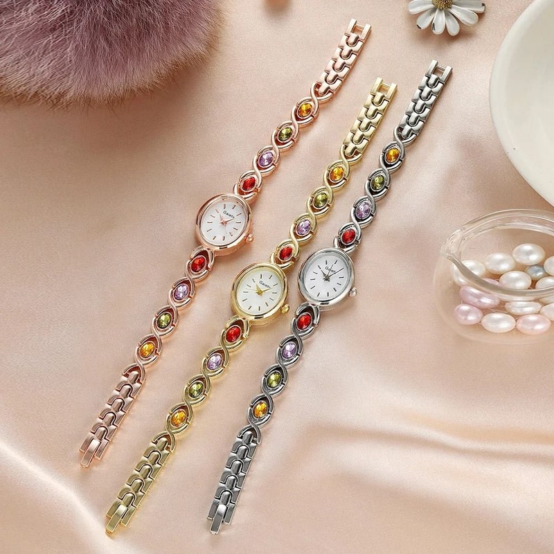Ladies Retro Oval Rhinestone Luxury Quartz Watch 0