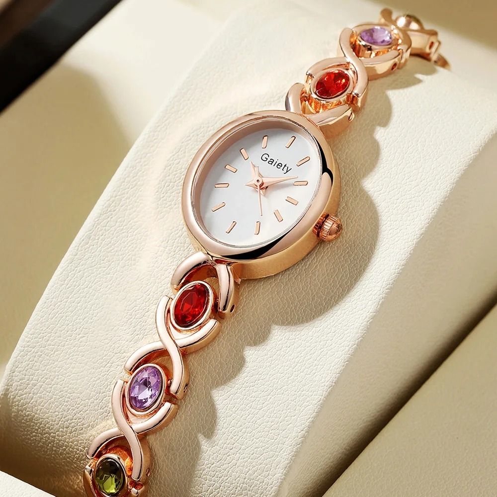 Ladies Retro Oval Rhinestone Luxury Quartz Watch 1