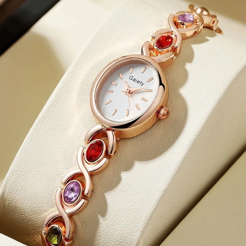 Ladies Retro Oval Rhinestone Luxury Quartz Watch 1