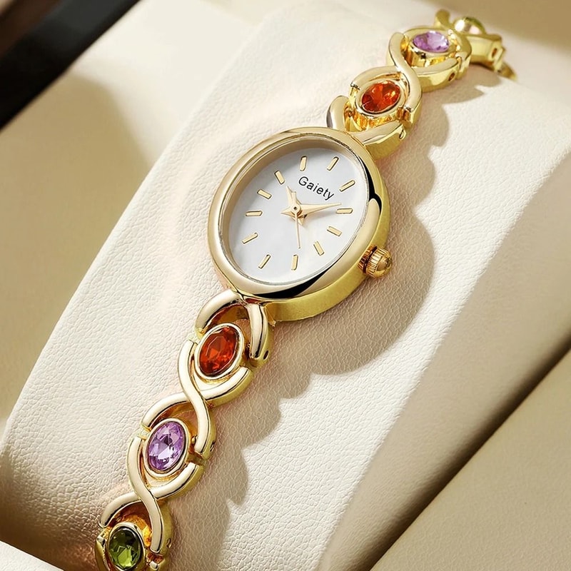 Ladies Retro Oval Rhinestone Luxury Quartz Watch 7