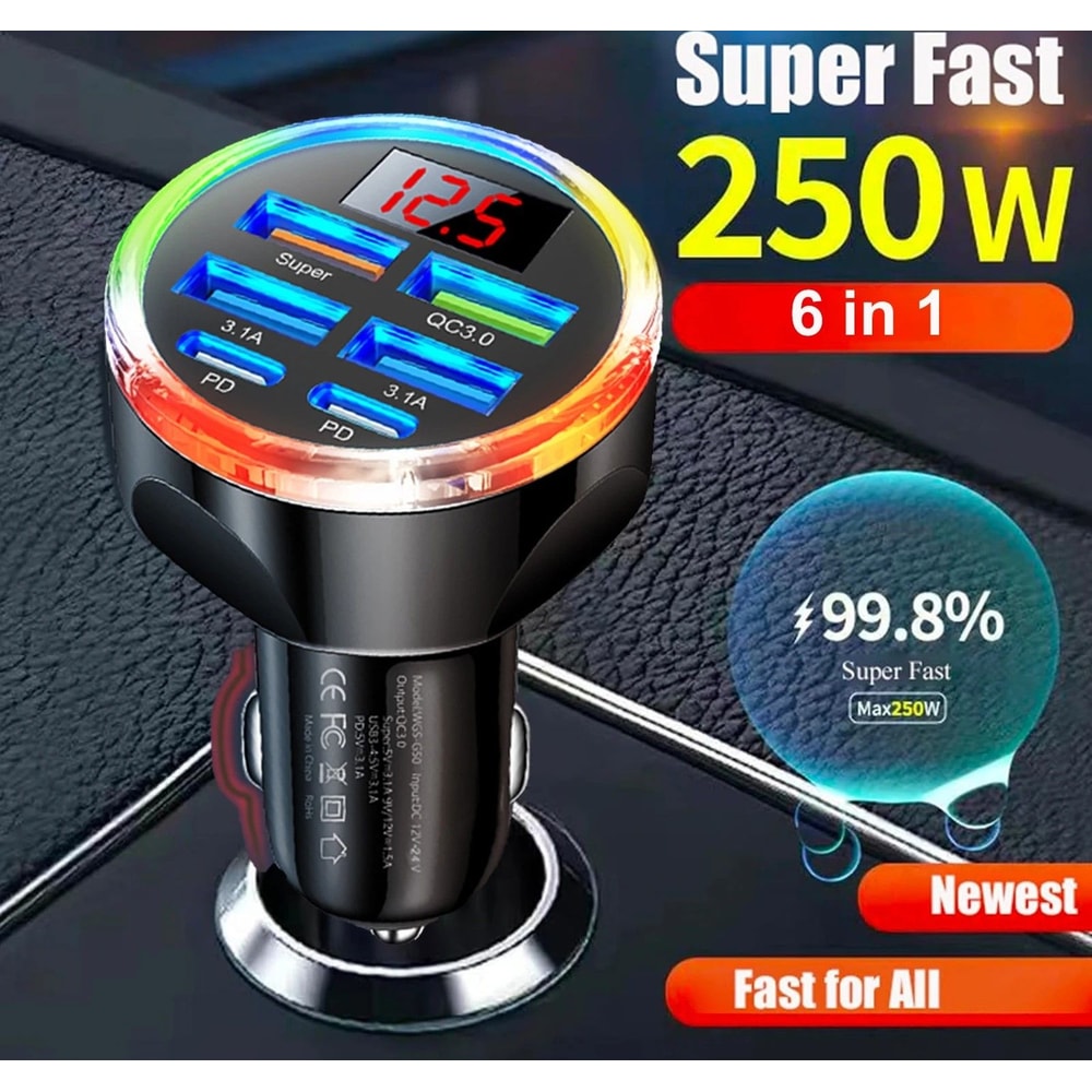 6 In 1 Dual PD USB C Super Fast Car Charger 0