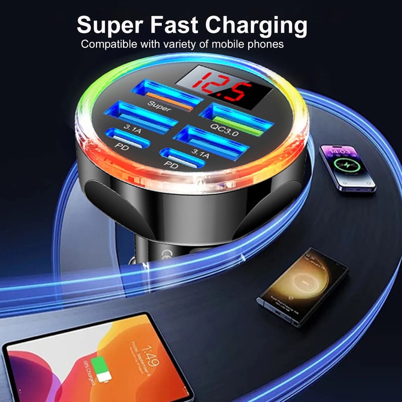 6 In 1 Dual PD USB C Super Fast Car Charger 2
